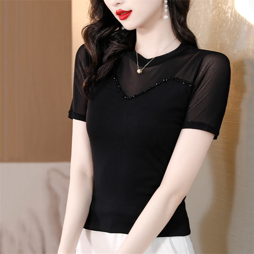 
Jiaobifu summer mesh base shirt for women high-end thin small Guangzhou Thirteen-row Shenzhen Nanyou Hangzhou Four Seasons Spring West A1389 Short Sleeve L Recommended 100 to 115 Jin [Jin equals 0.5 kg]
