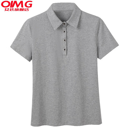 OIMG纯棉翻领短袖紫色t恤女夏装新款polo领纽扣宽松休闲运动半袖上衣 9853白色 (袖短)- S 建议80-95斤