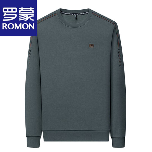 
ROMON high-end brand men's 100% pure cotton long-sleeved T-shirt 2025 round neck Jimo sweatshirt men's autumn anti-wrinkle base shirt 6625 green 2XL 180 suggestions 155-170Jin [Jin equals 0.5 kg]