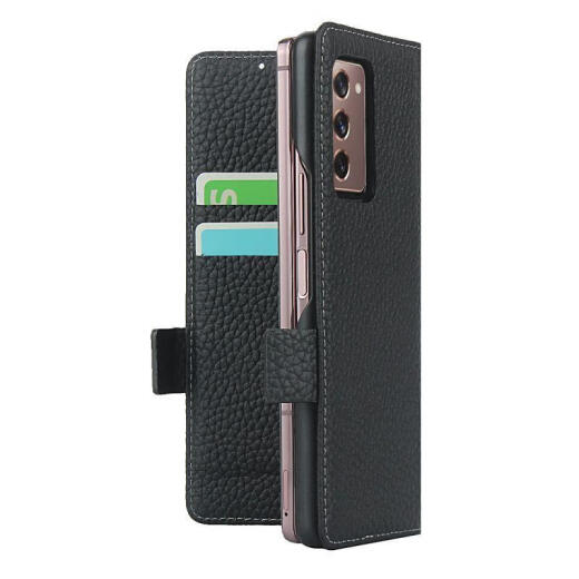 三星（SAMSUNG）【原装品质】Z Fold2手机壳5G真皮搭扣外套ZFold2钱包款galaxy防 黑色 三星Z Fold2