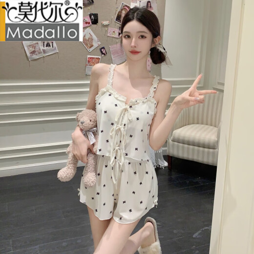 莫代尔吊带睡衣女夏季两件套薄款冰丝带胸垫甜美性感纯欲风小碎花家居服 KZ7371红小樱桃 M