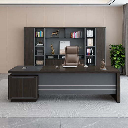 Desk Boss Desk President Desk Manager Executive Desk Chairman Single Executive Desk Double Cabinet Office Desk and Chair Combination 6020# (Walnut Color) 1.6m Boss Desk + Side Cabinet