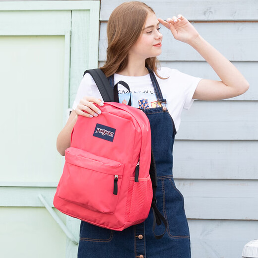 JANSPORT【新品】旗舰桃红男女大学生书包休闲通勤电脑 桃红/桃粉--电脑隔层+水壶侧袋