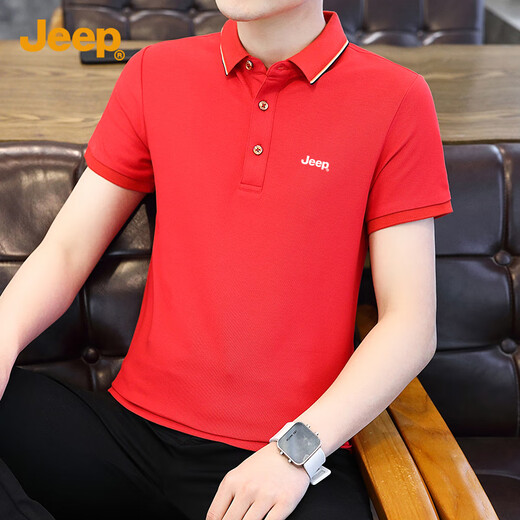 吉普（JEEP）Polo商务休闲衫男士短袖T恤夏季宽松衣服男装6636  灰绿  4XL 