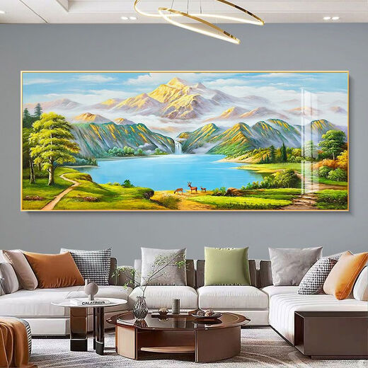 霜魄青山绿水沙发背景墙壁书房办公室挂画背靠金山客厅装饰画盆中式墙 12596日出青山 1cm*1厘米 120*50金色铝框+晶瓷镶钻