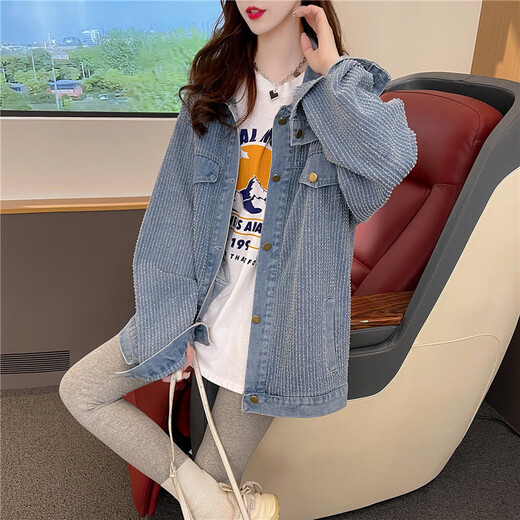 FHHUABD-Design Nische haarige Denim Spring- und Herbstmantel für Frauen 2024 New Korean Lose Lazy Style Cardigan Top 829 Patch XL (Empfohlen 145-160 Jin [Jin ist gleich 0,5 kg])