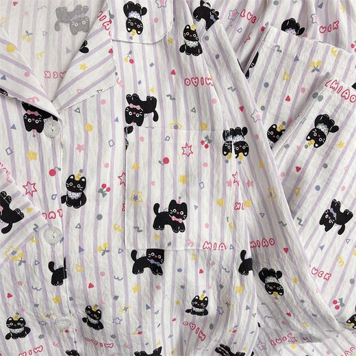Rongxitu (rongxitu) pijama para mujeres en primavera y otoño dulce caricatura nube de algodón ropa 826# púrpura negro gato 175 l