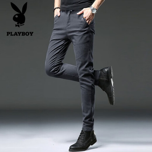花花公子;PLAYBOY高端牛仔裤男士夏季2025新款潮流时尚休闲弹力修身小脚休闲裤 【品质好货】HO653灰色 30 码（腰围2尺3）