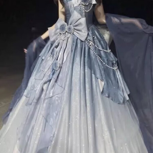 蓉月阁优雅蓝色花嫁细闪Lolita婚纱连衣裙2025新款洛丽塔成人礼服裙子女 连衣裙 (仅连衣裙) M