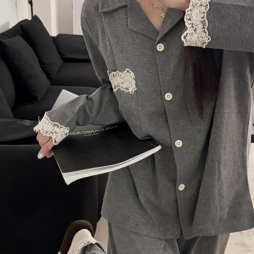 HUALIN FASHION女士棉睡衣春秋季蕾丝长袖家居服两件套 E6621 180 XL 【110-130斤】