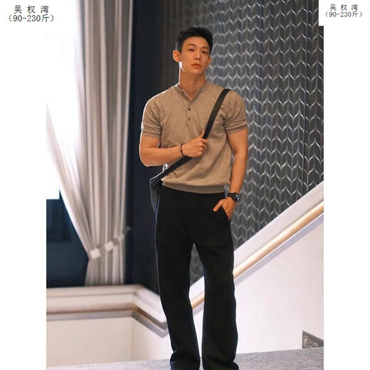 吴权湾美式亨利领华夫格短袖polo衫男夏季收袖口运动健身t恤显肌肉半袖 灰色面料升级款 XL 130至145斤可穿