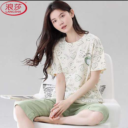 Langsha 2025 Neue Pyjamas für Frauen im Sommer Dünne kurzärmelige Kumpelhosen lässig Loose Girl Home Anzug zweiteiler Set 7029# M [Empfohlen 70-95Jin [Jin gleich 0,5 kg]]