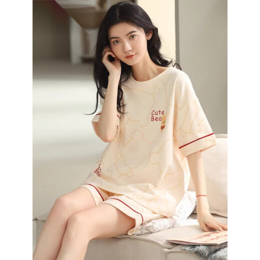 莫代尔睡衣女夏季纯棉短袖短裤薄款夏天可爱甜美可外穿家居服套装 YX-7504 9859 M 【建议80-100斤穿】