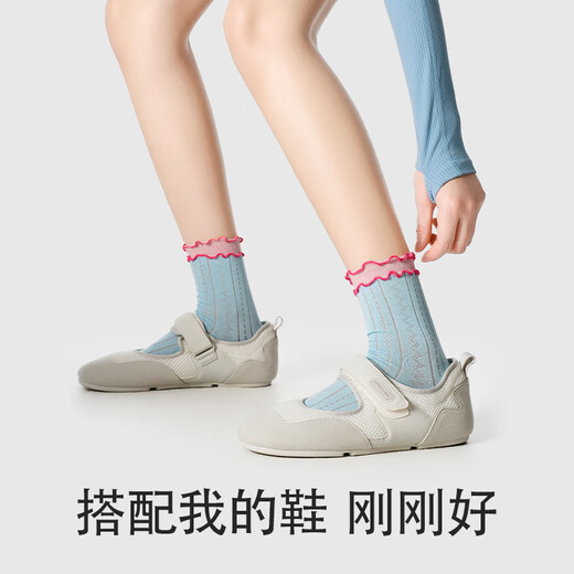 PRIMEET派米芭蕾风袜子女夏季薄款中筒袜夏天女生花边网眼ins潮堆堆袜棉