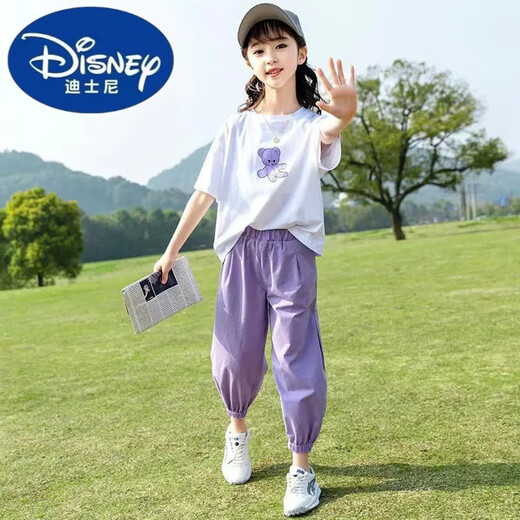 迪士尼女童夏装运动套装洋气新款儿童装大童夏季女孩休闲两件套 紫色套装【9922】 130 (XL)