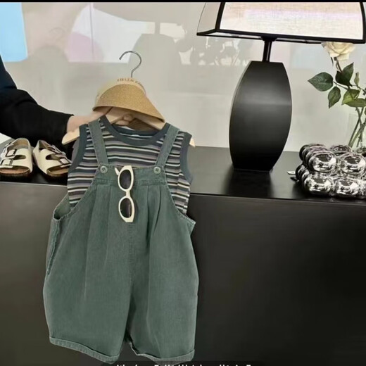 G.Duckkids kleine gelbe Ente Kinder Denim Overalls Jungen Shorts Baby Mädchen Weste Anzug Sommer Lose koreanische Version Kinder 20 Schwarze Weste + Overalls 110 cm Empfohlene Höhe 100-110 cm