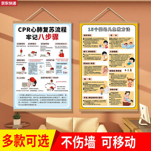 Yuansiheimlik first aid method wall sticker baby poster drawing child cardiopulmonary resuscitation home safety knowledge wall sticker Q3881 cardiopulmonary resuscitation model 340x60 wood