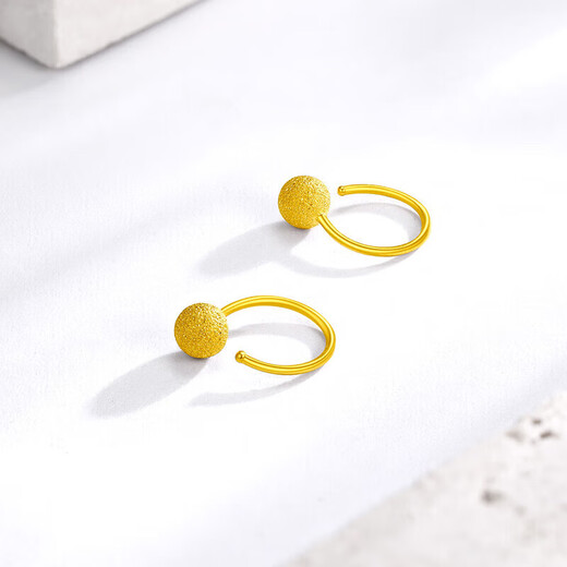 Tico Passepartout pure gold frosted plain hoop gold earrings for women 5D hard gold earrings round bead earrings birthday gift