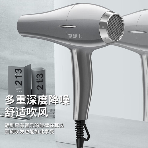 Monica German quality hair dryer for home use with negative ions that does not damage hair, high power for hair salons and barber shops, high wind hair dryer for hair care, hot and cold wind, silent styling, powerful and quick drying Galaxy Gray (six-piece set) 2400W high wind power