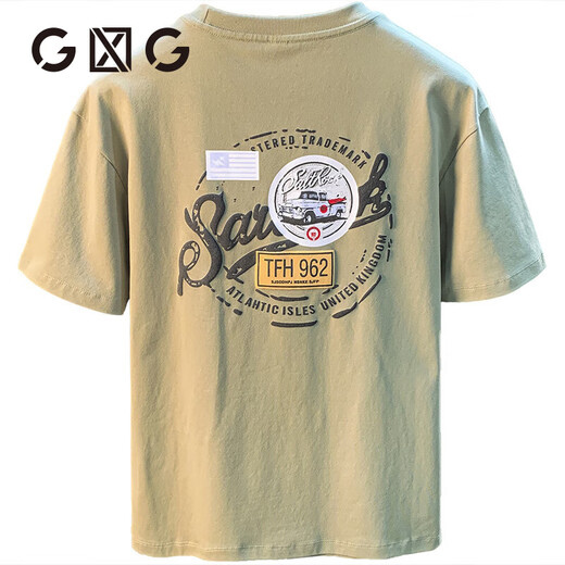 
GLXLG short-sleeved T-shirt men's summer high-end 2025 new trend printed top high-spin Xinjiang cotton loose t-shirt champagne color [JSW9906] XL is suitable for 124-140Jin [Jin equals 0.5 kg]