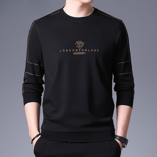 FALAMONE Armani men's long-sleeved T-shirt middle-aged printed sweatshirt spring and autumn round neck T-shirt base shirt trend black DY9902 [Spring and autumn style] 3XL 185