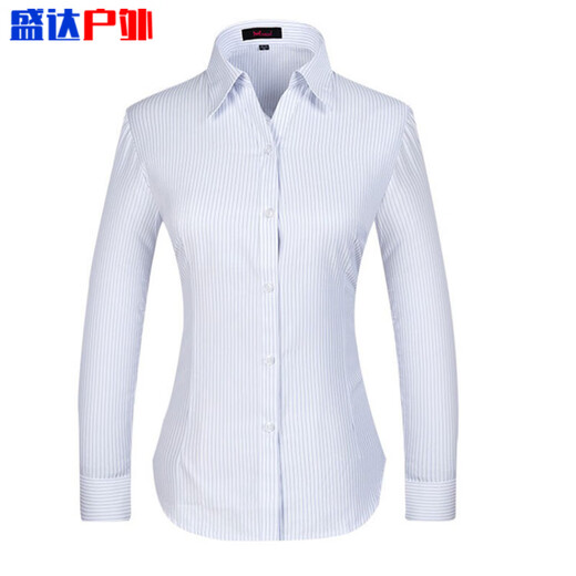 He Jiagong CCB work clothes women's formal wear collar white background blue vertical striped short-sleeved shirt square collar slim bank work clothes 3882 women's V-neck slim light blue twill long sleeves 41 (175/96A)
