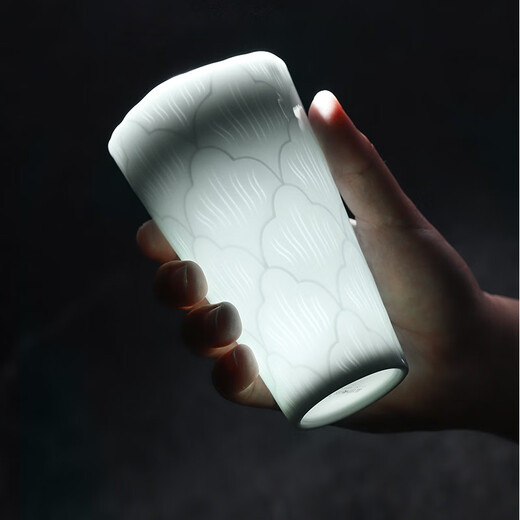 Jingdezhen official creative ceramic mug, shadow green carved water cup, high temperature white porcelain household coffee cup, high-end birthday gift, shadow green carved American coffee cup