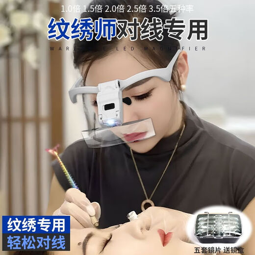 拜斯特新款轻松对线放大镜纹眉纹绣野生眉对线眼镜放大镜带LED灯 BST-9892BP纹绣对线专用放大镜