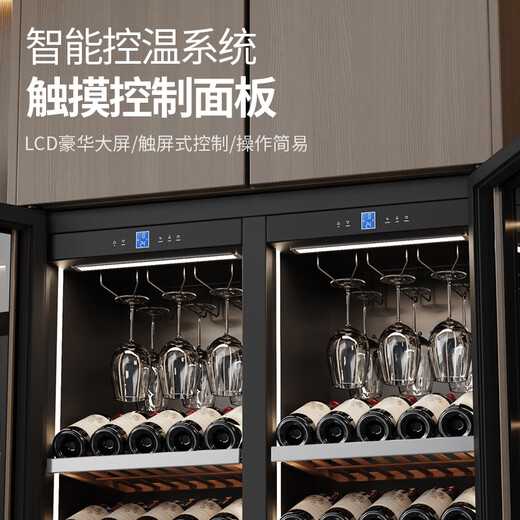 BAIKAILUN double-door thermostatic wine cabinet with double-door brown glass seamlessly embedded in large-capacity air-cooled frost-free office home tea beverage liquor wine fruit preservation refrigerator 1.8 meters | brown glass dual temperature zone | full display 210 bottles thick section