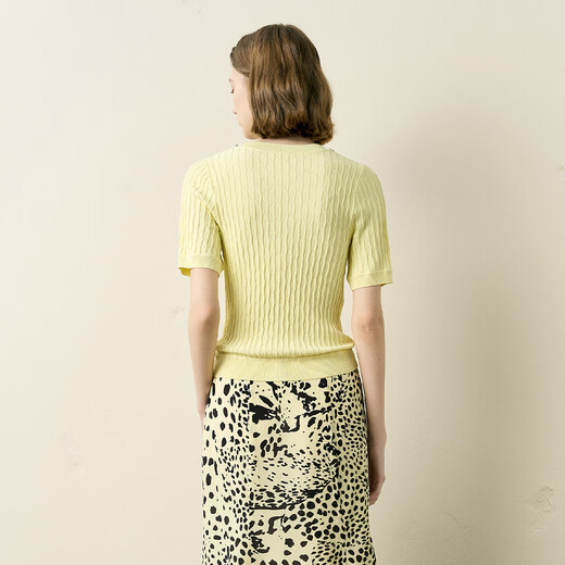 Le pull mince court pour les femmes à l'été 2025 mince haut de gamme et polyvalent à manches courtes pour les femmes jaunes m