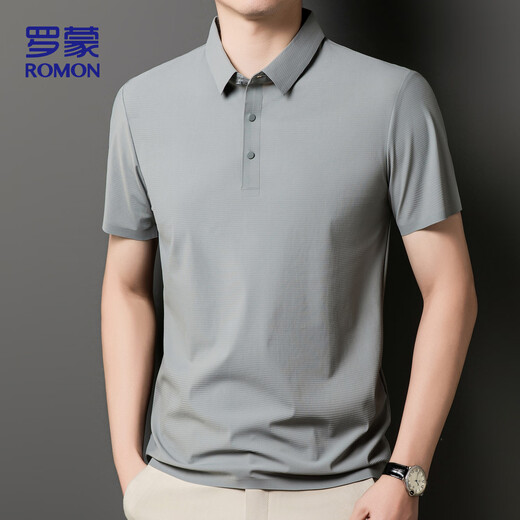 ROMON T-shirt men's short-sleeved summer sun protection POLO shirt top casual business lapel base shirt ZH12357 light gray 2XL