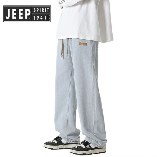 
JEEP SPIRIT Jeep Jeep Jeans Men's Summer New Loose Straight Wide Legs Boys 2025 Trendy Brand Workwear Casual Pants SS838 Black Gray-Drawstring Style XL 130-155Jin[Jin equals 0.5 kg]