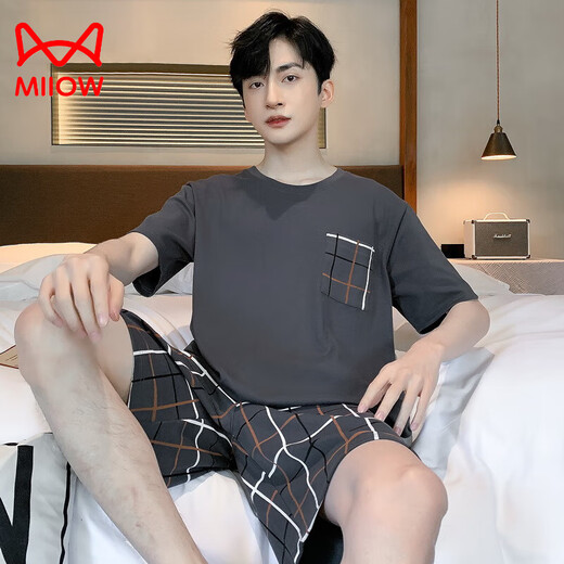 Catman (Miiow) Pajamas Men Summer 2025 Nouveau coton Pure Shorts Cartoon Teenager Boy Loose Loose Taille Vêtements à domicile 6623 Snoopy Dog [Envoyer un ensemble] 3xl [180-200jin [Jin est égal à 0,5 kg]]]