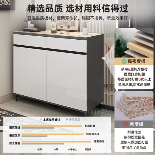 Yijiamu aparador de lujo ligero armario sala de estar gabinete de almacenamiento de pared gabinete de almacenamiento multifuncional moderno simple gabinete de té gabinete de vino de lujo ensanchado tres puertas y dos cajones 90*40*88CM autoensamblado