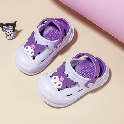 HELLOKITTY Children's Shoes Girls' Croc Shoes Kuromi EVA Two-Wear Sandals Thick-soled Garden Beach Shoes 5874 Purple 26