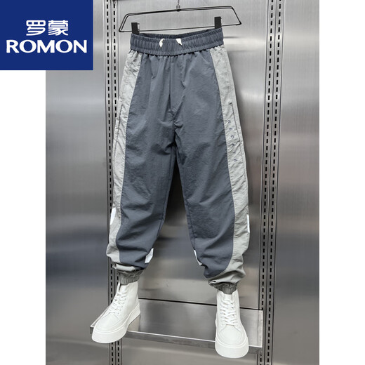 罗蒙（ROMON）运动裤男2025夏季新款速干休闲裤网红条纹拼色九分宽松束脚哈伦裤 黑色 29 (165) 重复尺码