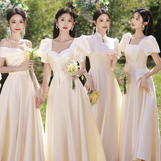 
Qili Miao Champagne Color Bridesmaid Clothing 2025 Summer New Satin Bride Sister Group Dress Long Performance Clothing 831 Champagne Color B Long 2XL 2xl