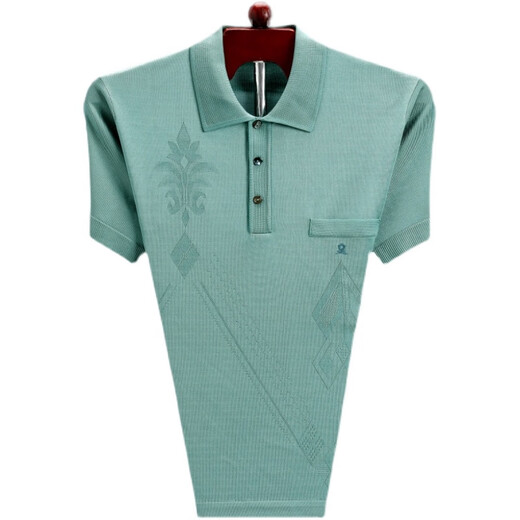 Mengtejiao Été Nouveau t-shirt à manches courtes pour hommes Mulberry Silk Thin Third Sigle d'âge moyen et de papa âgé Top 838 Green Apple M 165 [suggéré 90-120 Jin [Jin est égal à 0,5 kg]]]