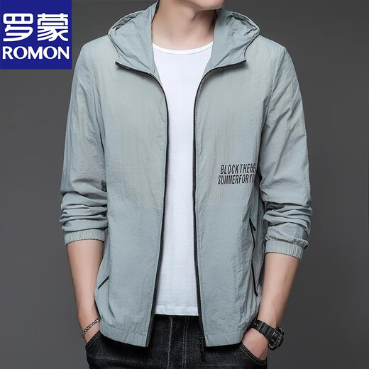 Romon (Romon) 2025 Nouveaux vêtements de protection solaire pour les hommes minces de glace extérieure à capuche à capuche UV Veste de protection du soleil N9928 Mist Blue XL 180 135-150Jin [Jin est égal à 0,5 kg]