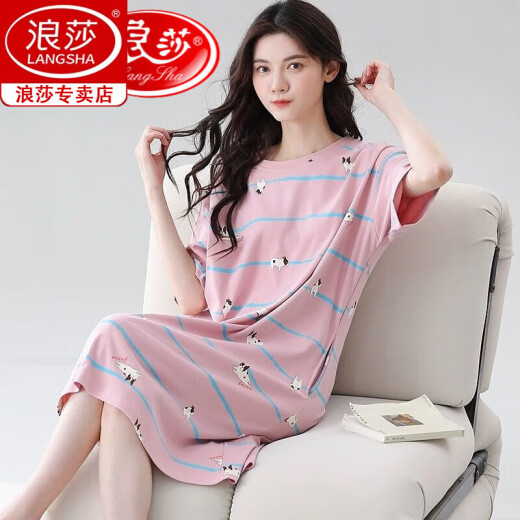 Camiseta Langsha para mujeres en verano algodón puro de algodón puro vestido de manga media de larga duración