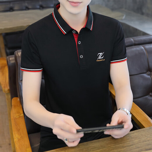 天爵鲨（SKYSIR SHARK）广东普宁男士衬衫官方广州南油十三行品牌男装翻领短袖男士T恤 672粉色 40-50-60岁 2XL
