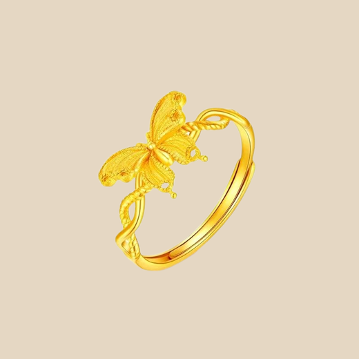 ARY Pure Gold 999 Butterfly Ring Gold Butterfly Ring Adjustable Niche Versatile Gift for Girlfriend Butterfly Ring 0.15g x Live