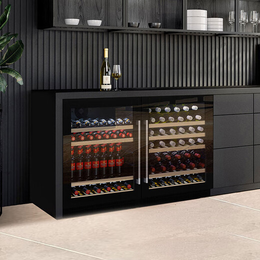 DBERLAN 40-piece under-counter built-in red wine cabinet, constant temperature wine cabinet, beverage cabinet, tea refrigerator, built-in wall for home use, high-end vacuum door - no condensation 0 degree ice bar 145L