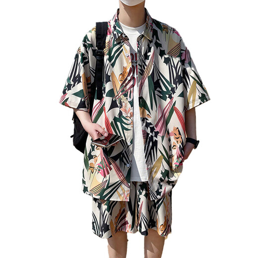 Xuanfanduo Seaside Vacation Shirt Set pour garçons en été mince et style beau, un ensemble associé à des paquets en deux pièces de Sanya, Hawaii T878 L 115Jin [Jin est égal à 0,5 kg] à 130jin [Jin est égal à 0,5 kg] peut être porté