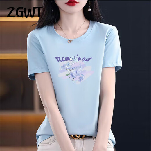 
ZGWT light luxury high-end brand short-sleeved T-shirt for women loose new summer fashion round neck versatile base shirt top 6212 gray pink short-sleeved XL (recommended 120-135 Jin [Jin equals 0.5 kg])