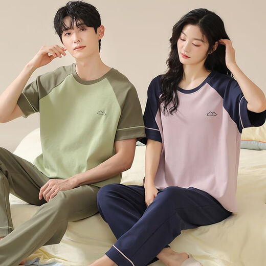 Yalu de alta calidad 2025 Nuevo pareja de pijamas algodón de algodón de verano pantalones de manga corta para hombres y mujeres con almohadillas para el cofre para ropa exterior X13301-13601# l Estilo de hombres: