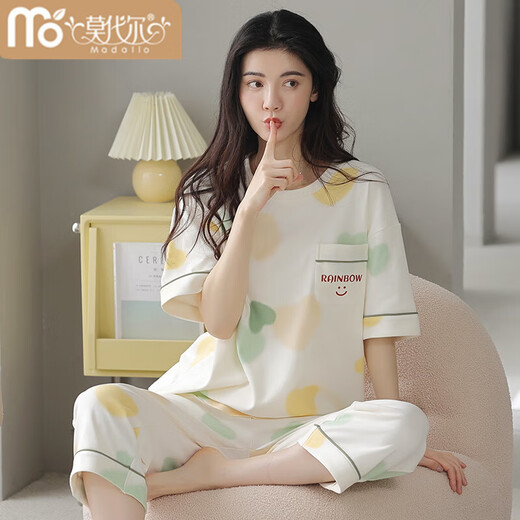 Pajama modal 2025 para mujeres en verano Los pantalones cortados de manga corta se pueden usar en el exterior dulce algodón de algodón casual de algodón estilo de verano YZ968 (pantalones cortos) 9855 Color de imagen XL recomendado 115-130Jin [Jin iguala 0.5 kg] para usar