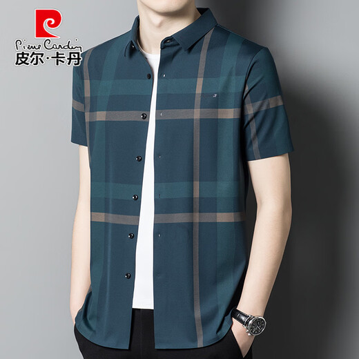 Pierre Cardin High-Def Middle-Eby Camisa de manga corta de mangas delgadas Seda de seda de hielo Summer Summer Papel de moda DOMA SHQE9761 Negro M 165