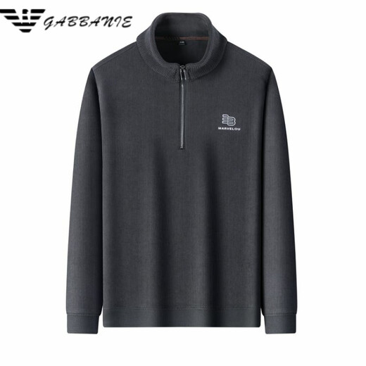 FALAMONE Armani plus velvet thickened long-sleeved T-shirt for men's autumn and winter sweatshirt middle-aged casual stand collar base shirt polo gray 1278 L 170[115-130Jin[Jin equals 0.5 kg]]