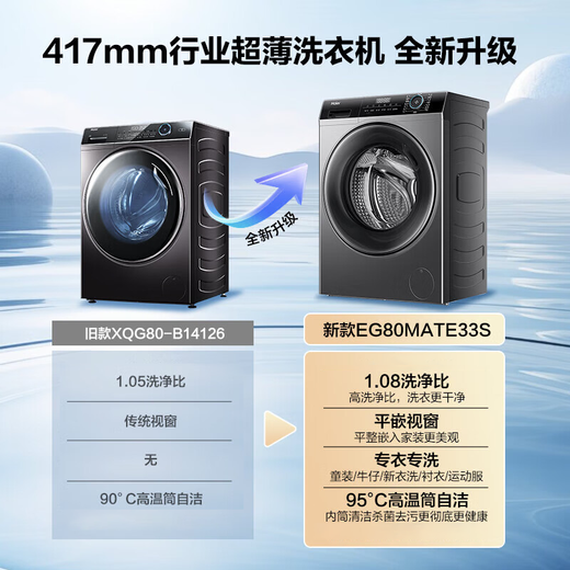 Haier industry's ultra-thin TOP Haier 8/10 kg ultra-thin drum washing machine fully automatic household small apartment embedded first-class energy efficiency large drum diameter national subsidy 8 kg + 417 ultra-thin + 525 large drum diameter + bacteria mite removal + down wash